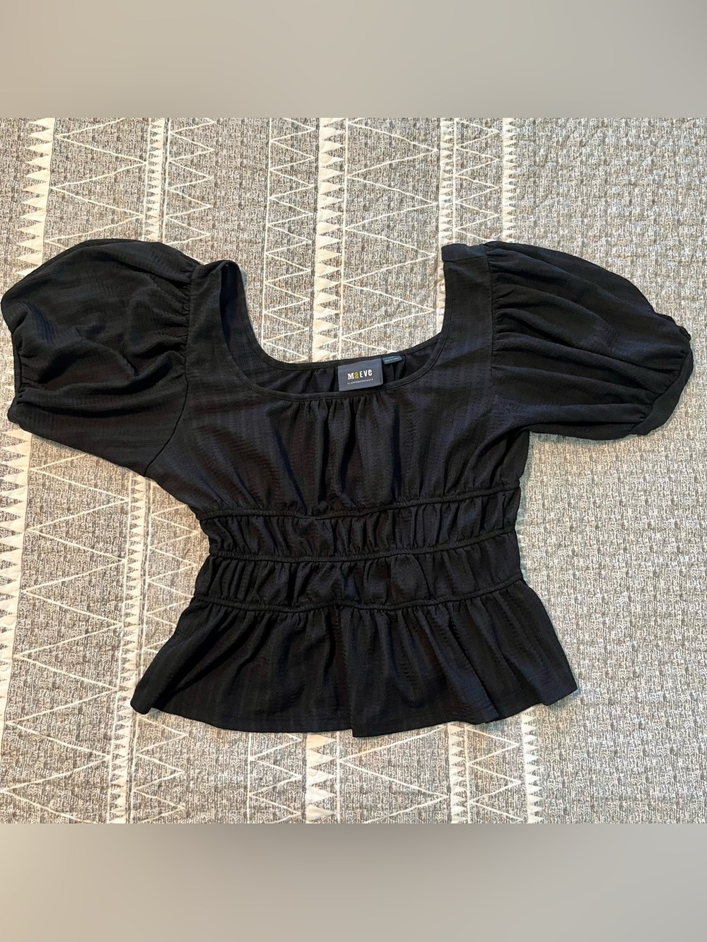 Maeve Anthropologie Puff Sleeve Peplum Top Black Size Large